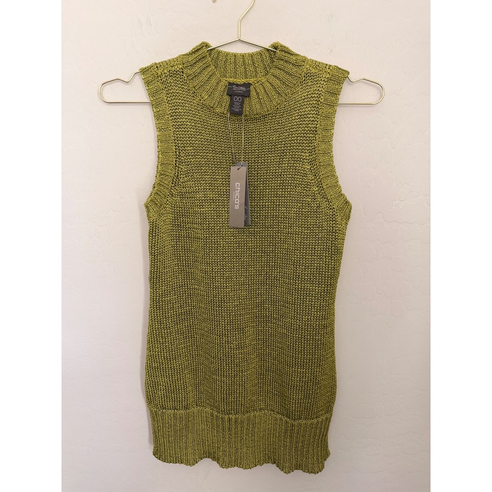 Chicos Travelers Collection Mock Neck Knit Minimalist Top Green Size XS NWT